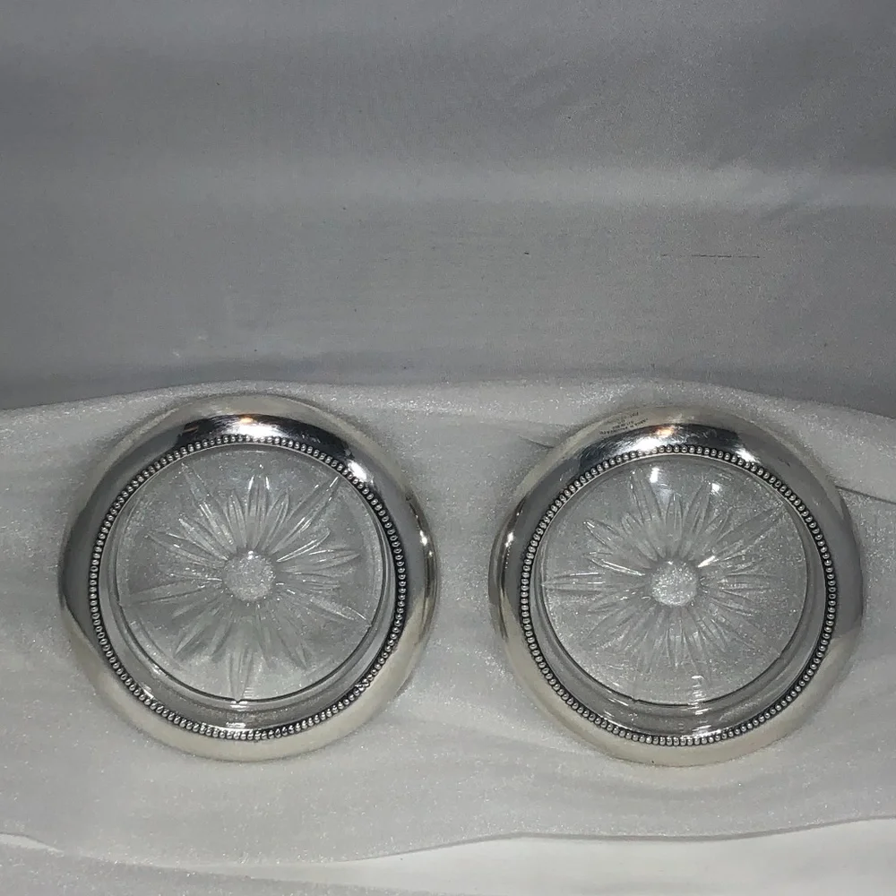 FRANK M WHITING & CO STERLING & CRYSTAL COASTERS - SET of 2